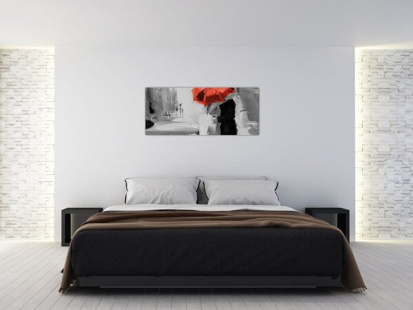 Tablou - Cuplu în dragoste sub o umbrelă, roșu (120x50 cm)