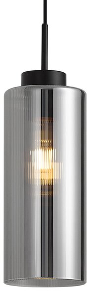 Lampă suspendată Art Deco neagră cu sticlă fumurie pentru sistem de șină monofazat - Iconic Laura