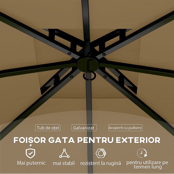 Outsunny Pavilion de Grădină cu Copertină, Perdele, Ferestre și Acoperiș Ventilat, 335x335x285 cm, Bej | Aosom Romania