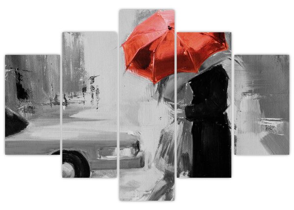 Tablou - Cuplu în dragoste sub o umbrelă, roșu (150x105 cm)