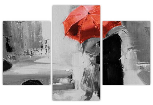 Tablou - Cuplu în dragoste sub o umbrelă, roșu (90x60 cm)