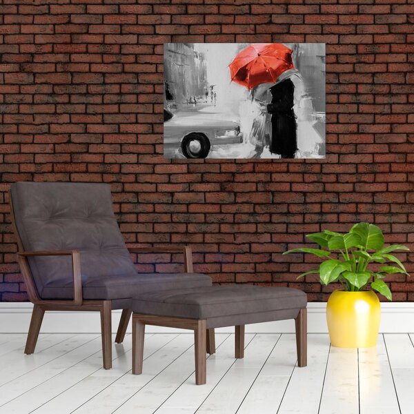Tablou - Cuplu în dragoste sub o umbrelă, roșu (70x50 cm)