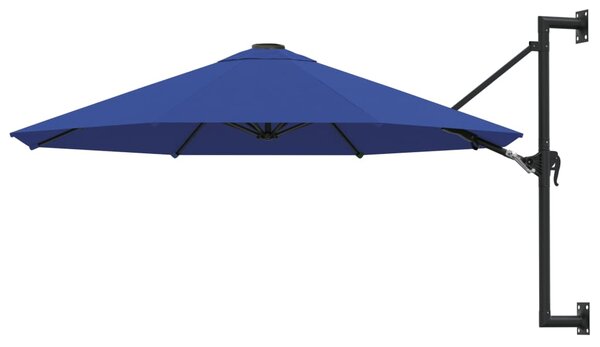 Umbrelă de soare de perete cu stâlp metalic, albastru, 300 cm