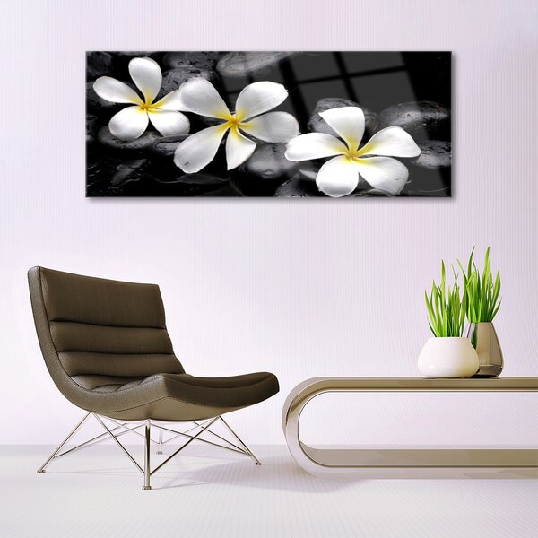 Tablou pe sticla Pietre florale flori alb negru