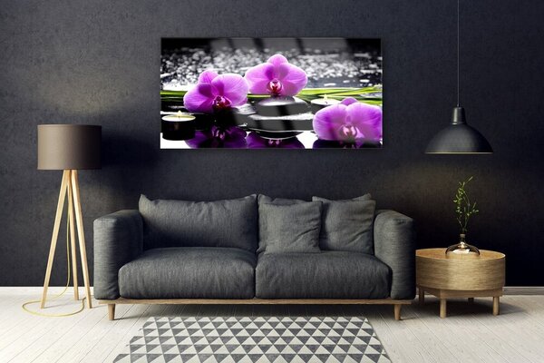Tablou pe sticla Pietrele florale flori roz negru