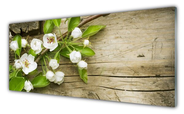 Tablou pe sticla Flori Floral Alb Verde