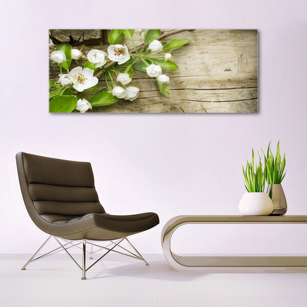Tablou pe sticla Flori Floral Alb Verde