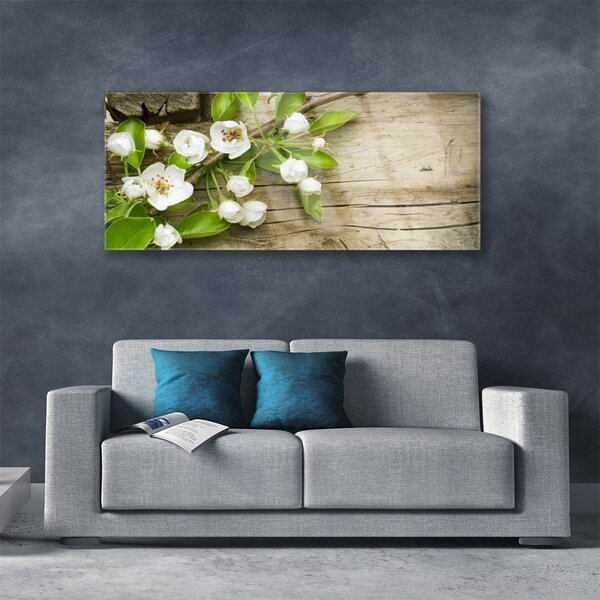 Tablou pe sticla Flori Floral Alb Verde