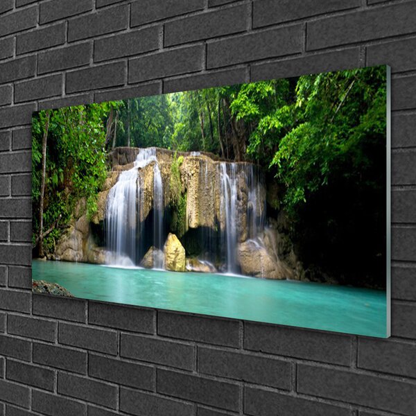 Tablou pe sticla Cascada copac Natura Purple Verde Albastru