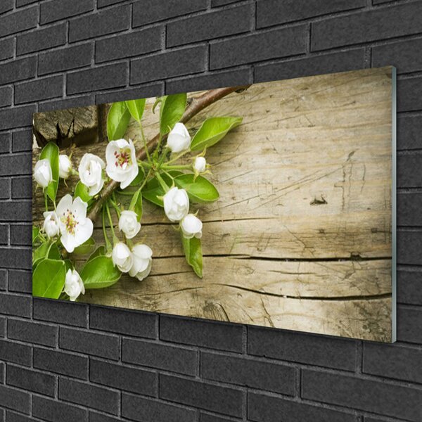Tablou pe sticla Flori Floral Alb Verde