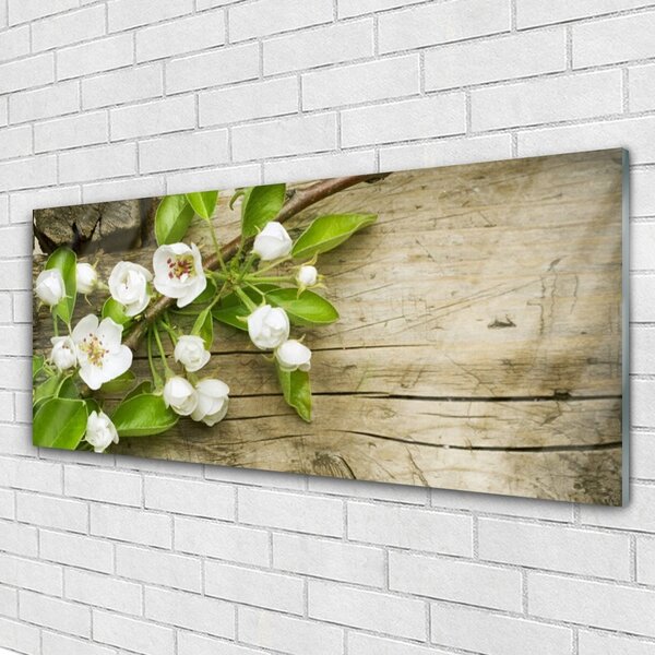 Tablou pe sticla Flori Floral Alb Verde