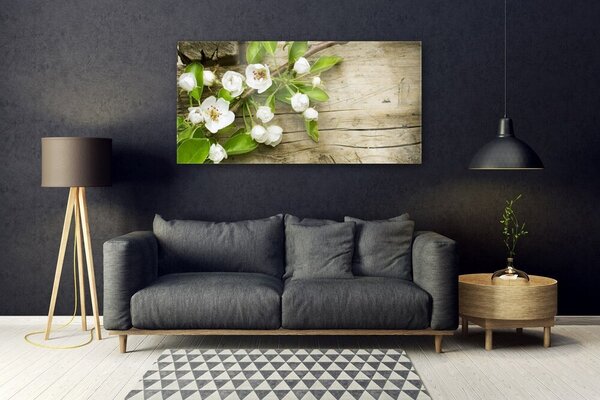 Tablou pe sticla Flori Floral Alb Verde