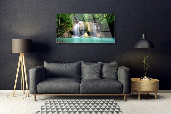 Tablou pe sticla Cascada copac Natura Purple Verde Albastru