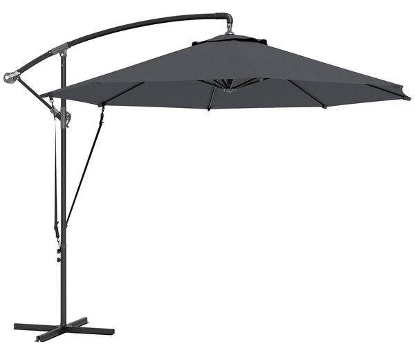 Outsunny Umbrelă de Soare cu Corzi Anti-Vânt, Orificii de Aerisire, Bază în Cruce și Manivelă, Φ290x243 cm, Gri | Aosom Romania