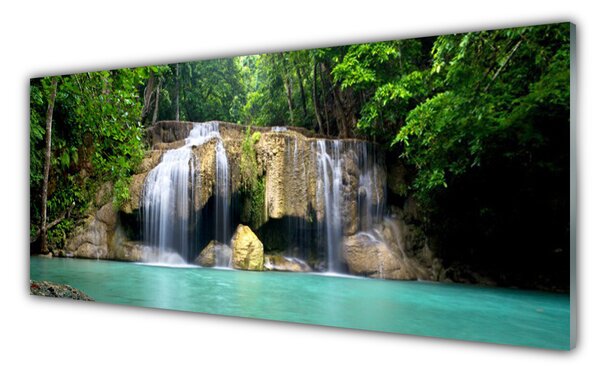 Tablou pe sticla Cascada copac Natura Purple Verde Albastru