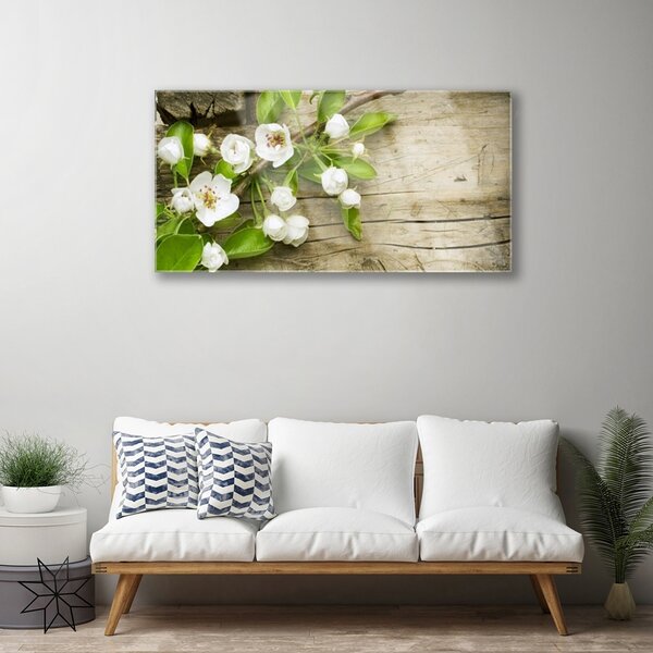 Tablou pe sticla Flori Floral Alb Verde