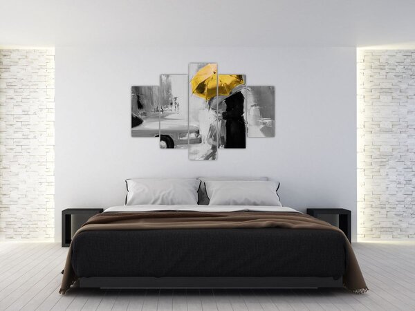 Tablou - Cuplu în dragoste sub o umbrelă, galben (150x105 cm)