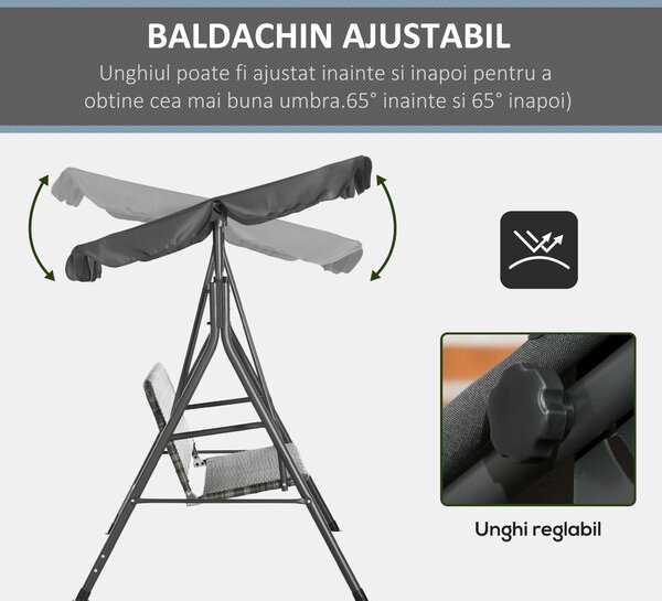 Outsunny Balansoar de Grădină cu 3 Locuri și Parasolar Reglabil, 167x112x153 cm, Gri Închis | Aosom Romania