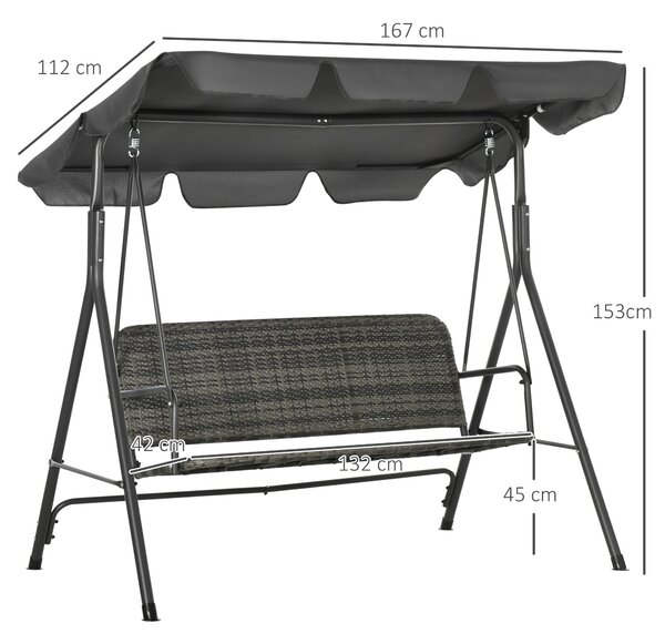 Outsunny Balansoar de Grădină cu 3 Locuri și Parasolar Reglabil, 167x112x153 cm, Gri Închis | Aosom Romania