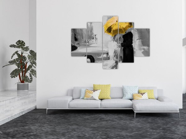 Tablou - Cuplu în dragoste sub o umbrelă, galben (150x105 cm)