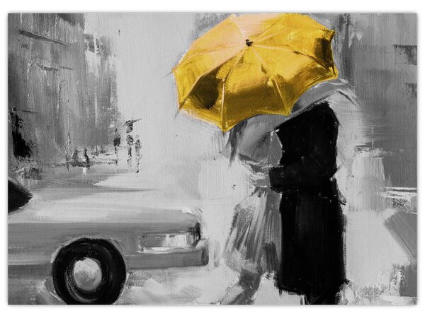 Tablou - Cuplu în dragoste sub o umbrelă, galben (70x50 cm)