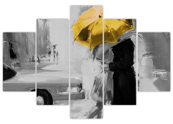 Tablou - Cuplu în dragoste sub o umbrelă, galben (150x105 cm)