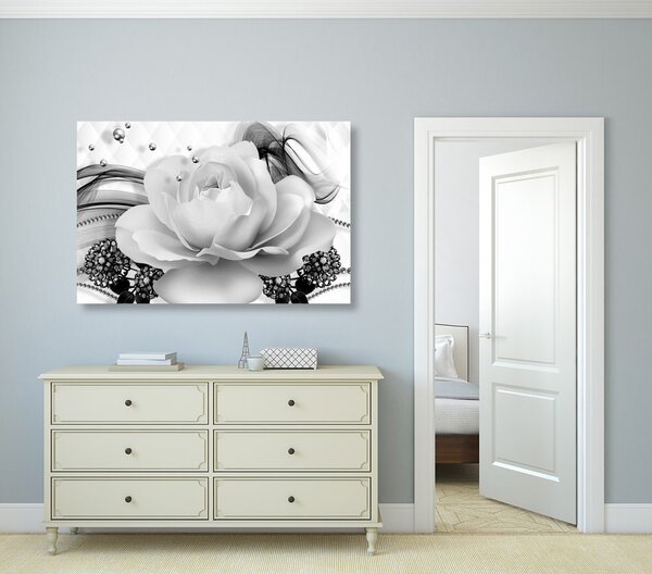 Tablou trandafir de lux cu abstracție în design alb-negru