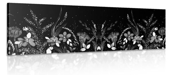 Tablou cu ornament floral în design alb-negru