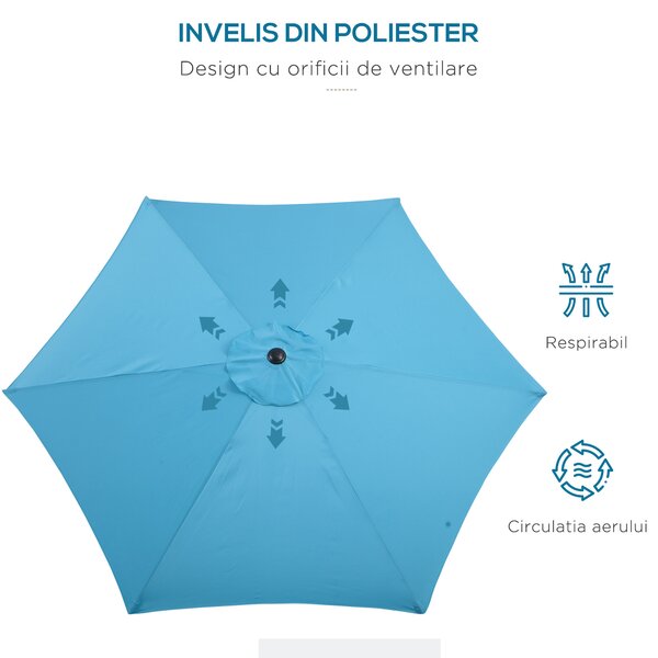 Outsunny Umbrelă de Grădină Înclinabilă cu Manivelă, Tijă și 6 Spițe, Ø2.6x2.4 m, Albastru | Aosom Romania