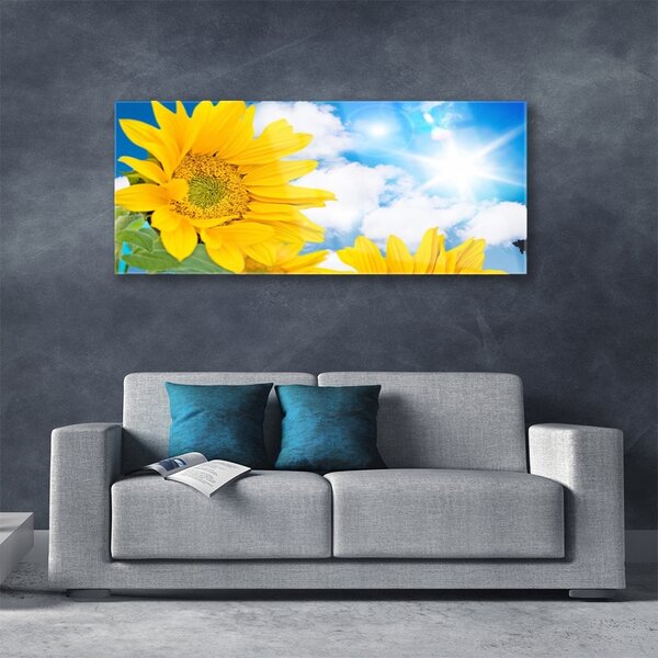 Tablou pe sticla Flori Floral Galben