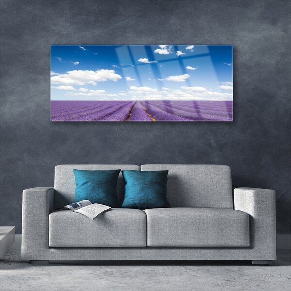 Tablou pe sticla Flori Meadow Natura Purple