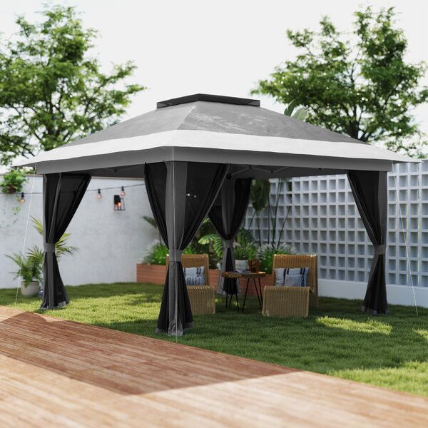 Outsunny Pavilion Pliabil cu Pereți din Plasă, Înălțime Reglabilă și Protecție UV, 356x356x280 cm, Gri | Aosom Romania