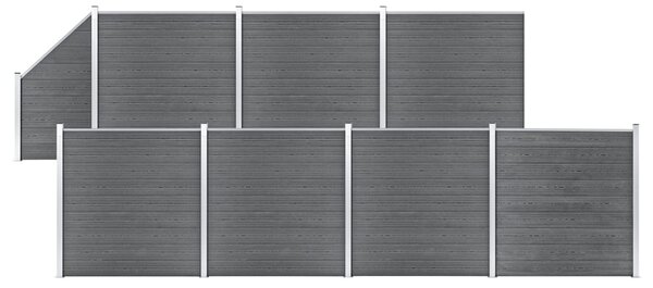 Set panouri gard, 7 pătrate + 1 oblic, gri, 1311x186 cm, WPC