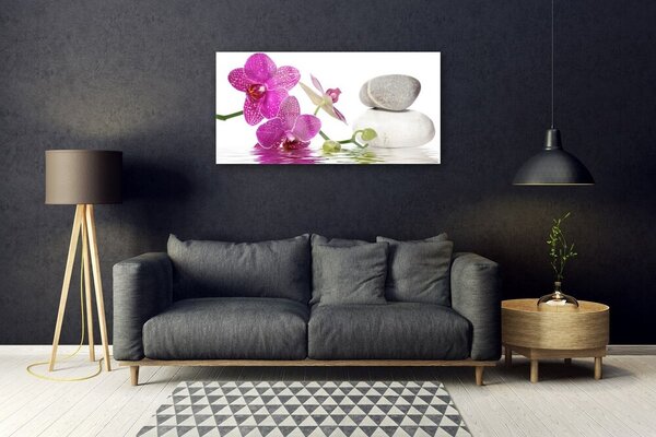 Tablou pe sticla Pietrele de flori Arta Roz Alb Gri