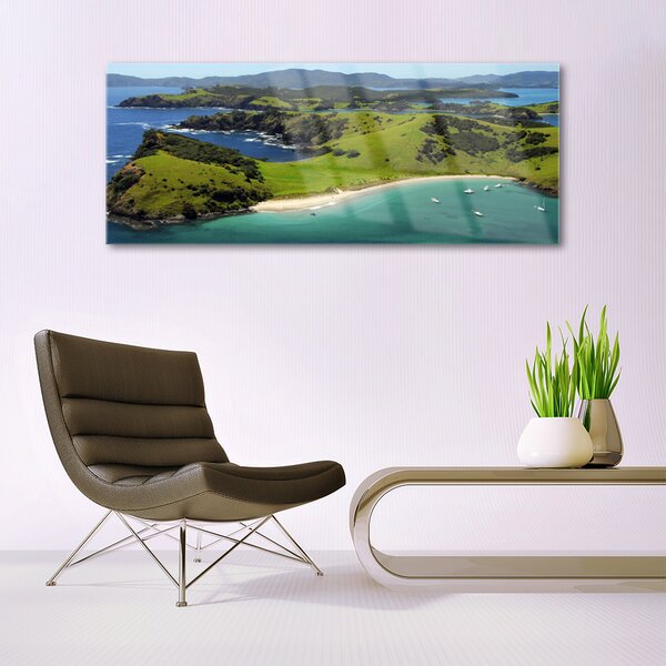 Tablou pe sticla Sea Beach Peisaj Forestier Albastru Maro Verde