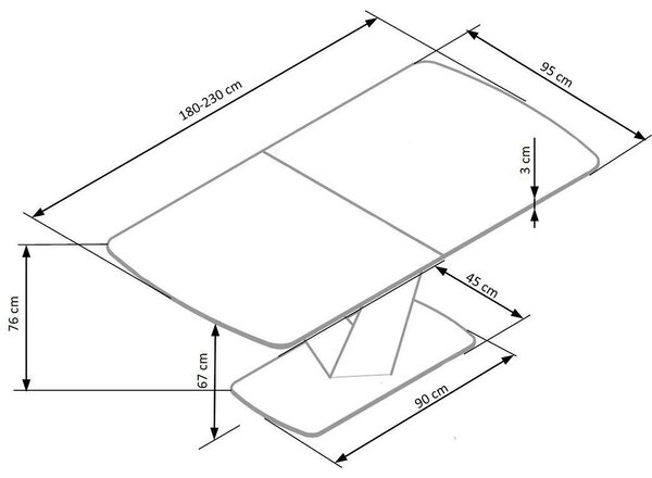 Masa extensibila MDF VINSTON, gri inchis/negru, 180/230x95x76 cm