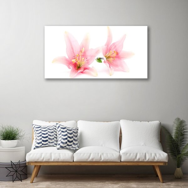 Tablou pe sticla Flori roz Floral