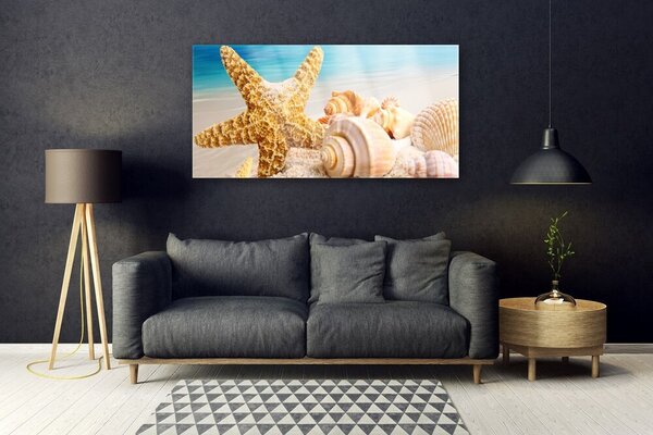 Tablou pe sticla Scoici Starfish Art alb galben