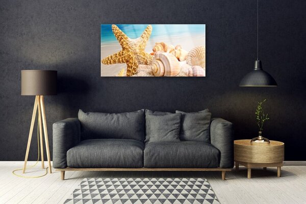 Tablou pe sticla Scoici Starfish Art alb galben