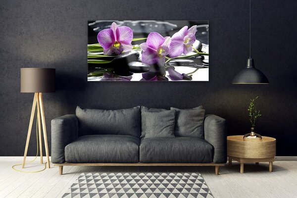 Tablou pe sticla Pietrele florale flori roz negru