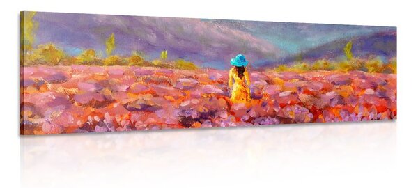 Tablou fetiță în rochie galbenă pe câmpul de lavandă