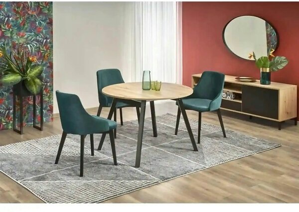 Masa rotunda extensibila bucatarie RUBEN, stejar artisan/negru, 102/14