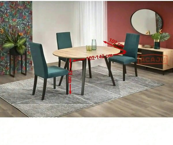 Masa rotunda extensibila bucatarie RUBEN, stejar artisan/negru, 102/14