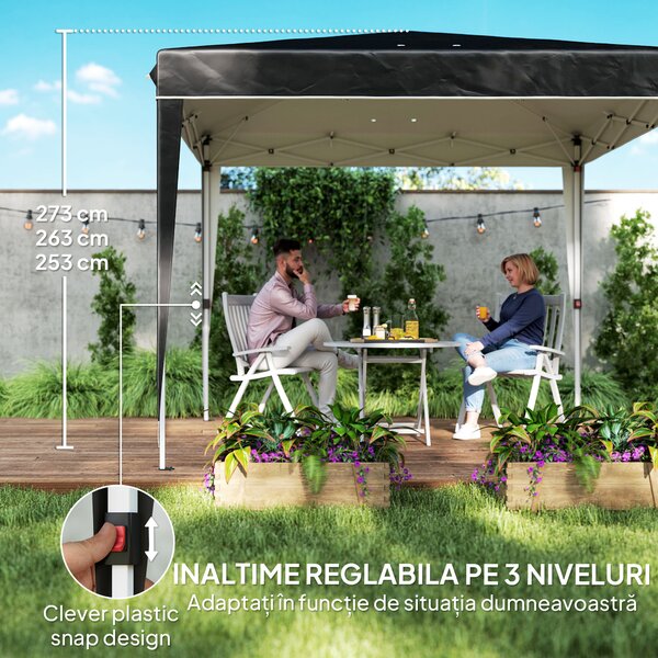 Outsunny Pavilion Pliabil cu Înălțime Reglabilă și Geantă de Transport, 300x300x273 cm, Negru | Aosom Romania