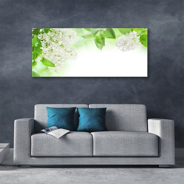 Tablou pe sticla Petale Floral Alb Verde