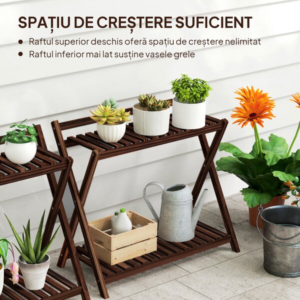 Outsunny Set de 2 Suporturi pentru Plante cu 2 Niveluri, 73x36x64 cm, Maro | Aosom Romania