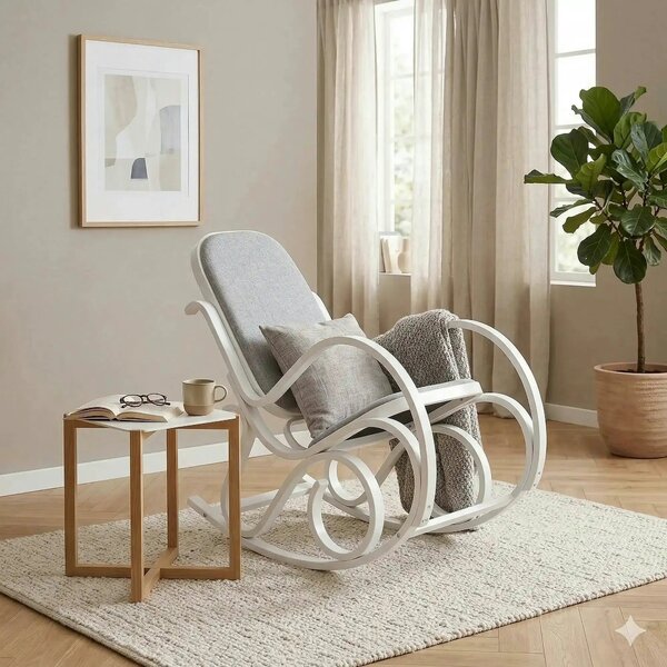 Balansoar MAX BIS PLUS, lemn curbat/stofa clasica gri/alb, 52x90x95 cm