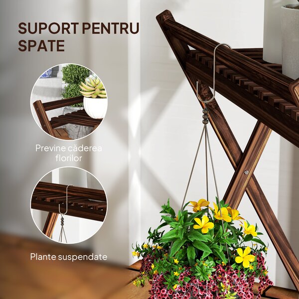 Outsunny Set de 2 Suporturi pentru Plante cu 2 Niveluri, 73x36x64 cm, Maro | Aosom Romania