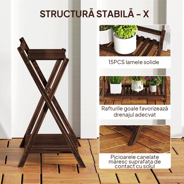 Outsunny Set de 2 Suporturi pentru Plante cu 2 Niveluri, 73x36x64 cm, Maro | Aosom Romania