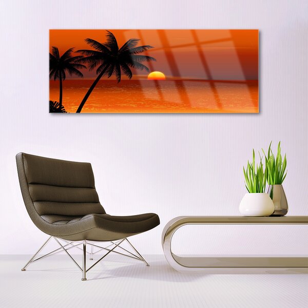 Tablou pe sticla Sea Palm Sun Peisaj Galben Negru